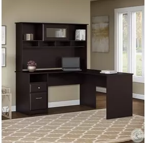 Cabot Espresso Oak Drawer Computer Desk with Hutch