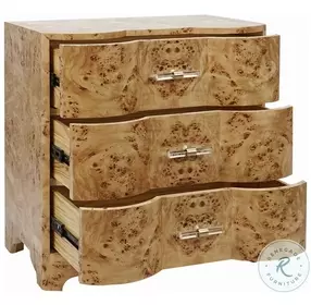 Calvin Light Burl Wood 3 Drawer Side Table