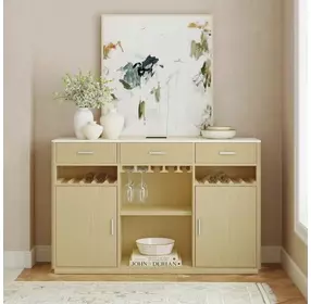 Cambria Off White and Natural 2 Door Buffet with LED