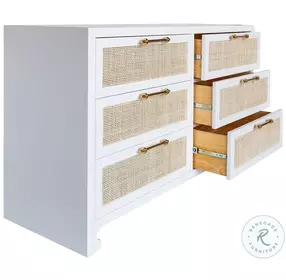Carla Matte White Lacquer 6 Drawer Cane Front Dresser