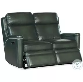 Hamilton Green Leather Power Reclining Loveseat with Power Headrest