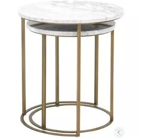 Carrera White Marble And Brushed Gold Nesting Accent Table