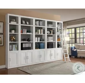 Catalina Cottage White 140" 6-Piece Library Wall with Ladder
