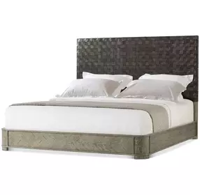 Echoes Gray Echo Oak and Black Leather California King Upholstered Panel Bed