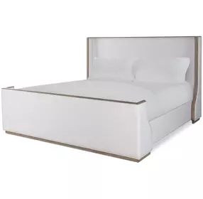 Monterey Hawthorne Light and Cream Performance Fabric King Upholstered Panel Bed