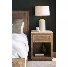 Monterey Hawthorne Light and Beige 1 Drawer Small Travertine Top Nightstand