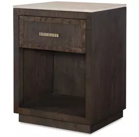 Monterey Hawthorne Dark and Beige 1 Drawer Small Travertine Top Nightstand
