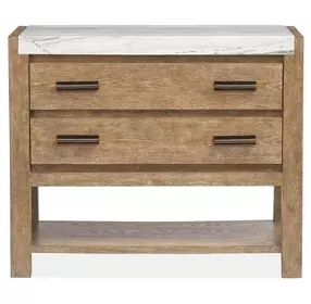 Plum Creek Sierra Brown and White 2 Drawer Marble Top Open Nightstand with USB Charging