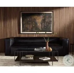 Nolita Rider Black Leather Reverse Stitch 99" Sofa