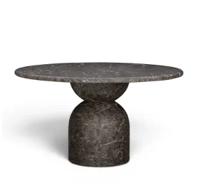 Cynthia Dark Emperador and Walnut Outdoor 54" Round Marble Top Dining Table