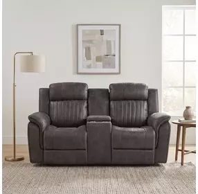 Centeroak Gray 74" Double Reclining Console Loveseat