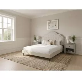 Zest Beige and Black Queen Upholstered Panel Bed