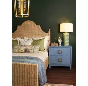 Cole Blue Dyed Rectangular 2 Drawer Glass Top Side Table
