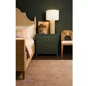 Cole Green Dyed Rectangular 2 Drawer Glass Top Side Table