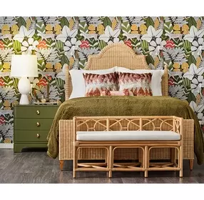 Chamberlain Natural Rattan Queen Panel Bed With Arched Headboard