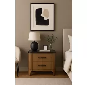 Blue Mallee Brown and Black 2 Drawer Stone Top Nightstand with USB Charging