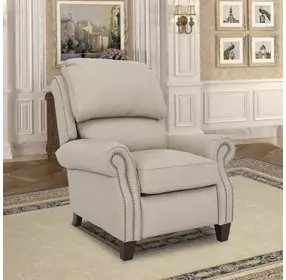 Churchill Cashmere Stone Leather Push Thru The Arms Recliner with Nailhead Trim