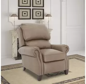 Churchill Cashmere Taupe Leather Push Thru The Arms Recliner with Nailhead Trim