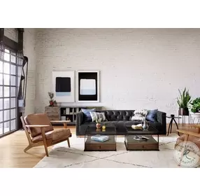 Maxx Destroyed Black Leather 95" Sofa