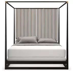 Pinstripe Dark Chocolate and Rich Walnut Canopy Bedroom Set