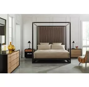 Pinstripe Dark Chocolate and Rich Walnut Queen Canopy Bed