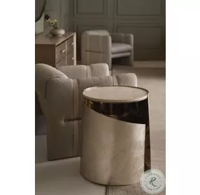 Nautilus Taupe Silver Leaf And Cream Travertine Stone Spot Table