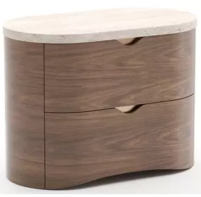 Fleur Porcini and Travertine 2 Drawer Large Nightstand
