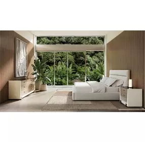 Counter Balance Oatmeal King Upholstered Panel Bed