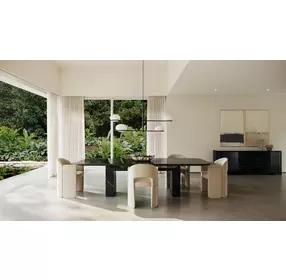 Overlap Piano Black and Nero Marquina 112" Rectangular Dining Table