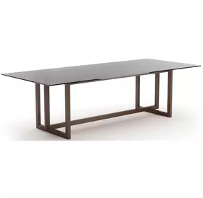 Wish You Were Here New Natural Walnut and Smoked Bronze Glass Top 84" Rectangular Dining Room Set