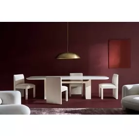 Overlap Latte and Travertine 112" Rectangular Dining Table