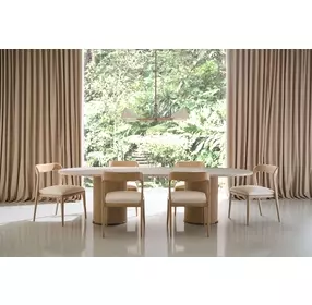 Rhythm Sun Drenched Oak and Travertine 112" Oval Dining Table