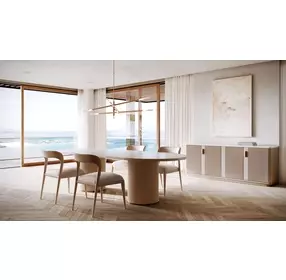 Rhythm Sun Drenched Oak and Neutral Metallic 4 Door Sideboard with Travertine Top