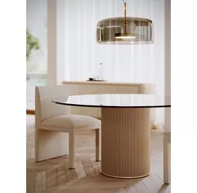 Rhythm Sun Drenched Oak and Clear Glass Top 60" Round Dining Table