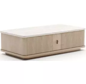 Rhythm Sun Drenched Oak and Neutral Metallic Rectangular Occasional Table Set with Travertine Top