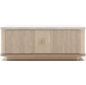 Rhythm Sun Drenched Oak and Neutral Metallic Square Cocktail Table with Travertine Top
