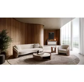 Fleur Porcini and Travertine Round Side Table