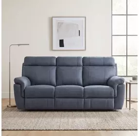 Clifton Blue 85" Double Reclining Sofa With Drop Down Cup Holders