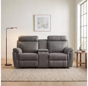 Clifton Gray Double Glider Reclining Loveseat With Center Console