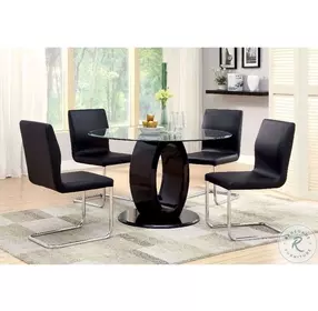 Lodia Black Glass Top Round Pedestal Dining Table