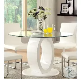 Lodia White Glass Top Round Pedestal Dining Room Set