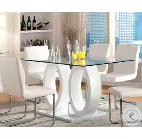 Lodia White Glass Top Rectangular Pedestal Dining Room Set