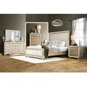 Loraine Champagne Queen Upholstered Panel Bed