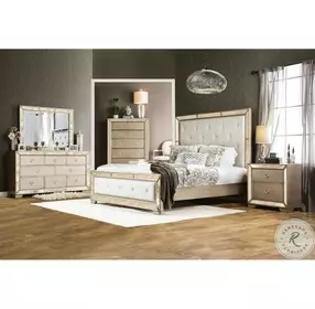 Loraine Champagne King Upholstered Panel Bed