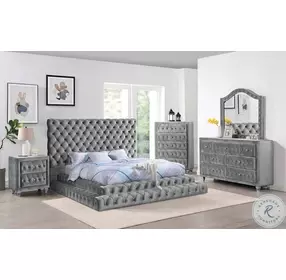 Stefania Gray King Upholstered Platform Bed