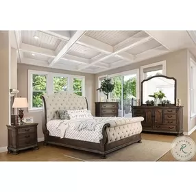 Lysandra Rustic Natural Tone California King Upholstered Sleigh Bed