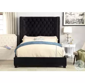 Rosabelle Black King Upholstered Panel Bed