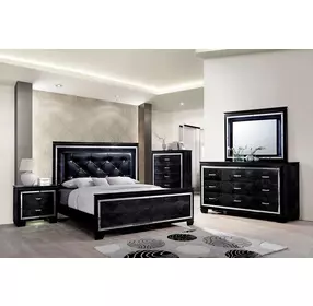 Bellanova Black King Upholstered Panel Bed with LED Light