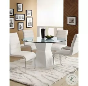 Mauna White Glass Top Round Dining Room Set