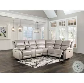 Gorgius Light Gray Leather 6 Piece Power Reclining Sectional